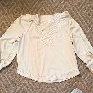 Veronica Beard Cream V-Neck Pintuck Blouse